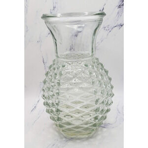 FTD Clear Pineapple Shaped Diamond Point Pressed Glass Vintage Vase